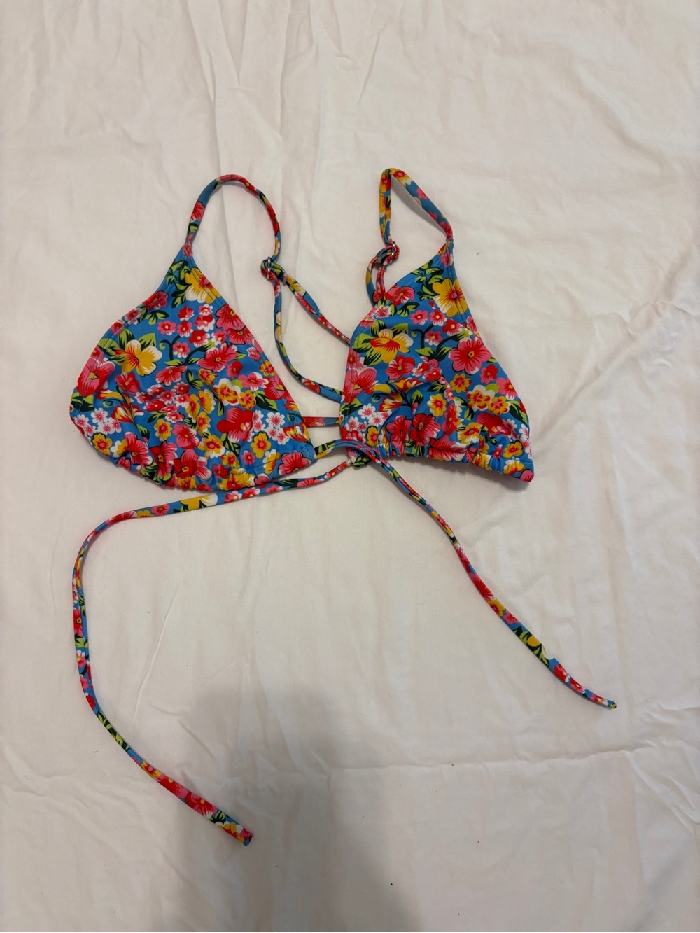 Women’s Floral Triangle Bikini Top - Blue Pink Yellow